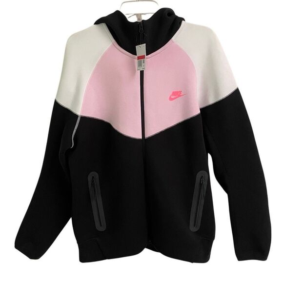 Nike Tech Fleece Men’s L Windrunner Hoodie White Black Pink NWT - Picture 1 of 7